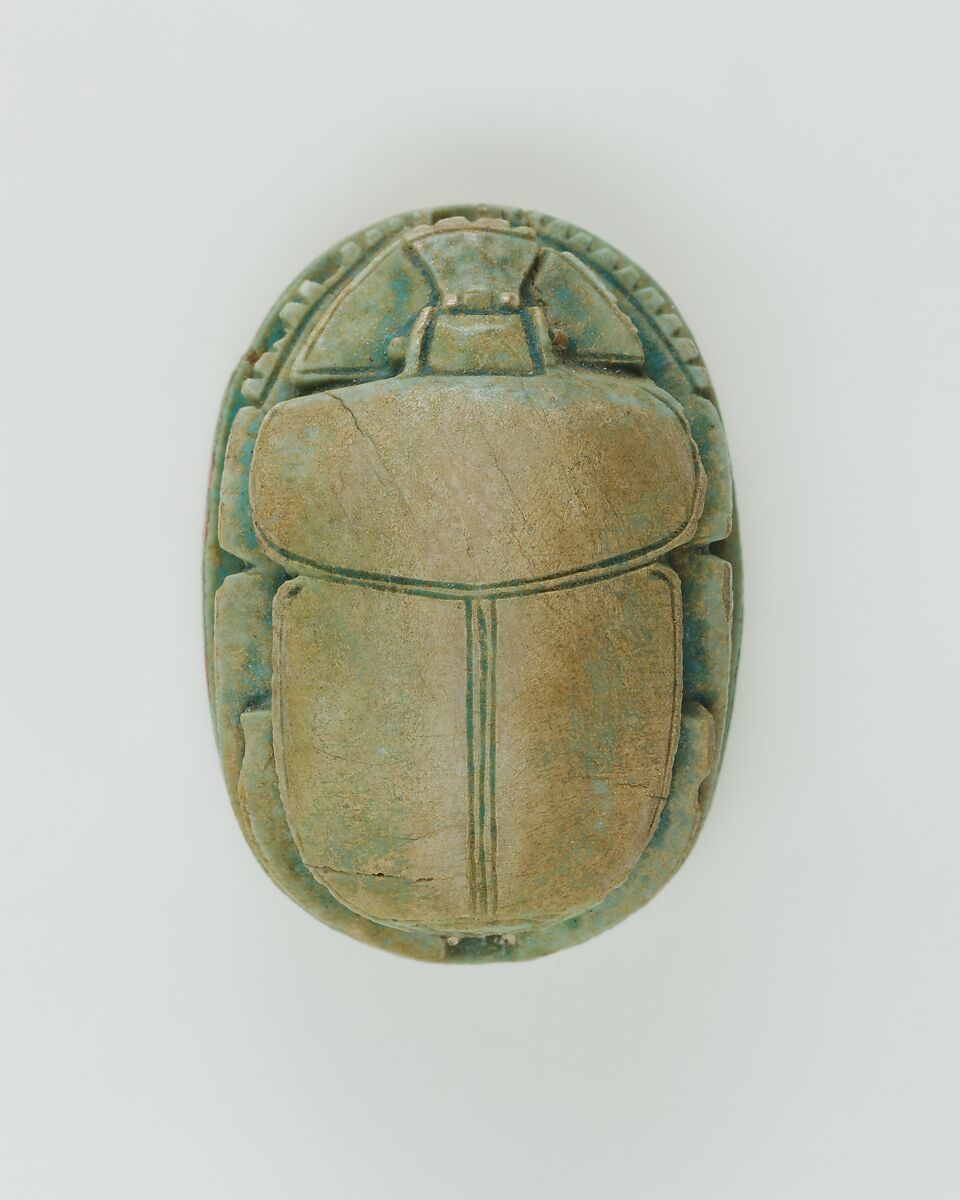 Scarab Inscribed with Hieroglyphs, Green glazed steatite