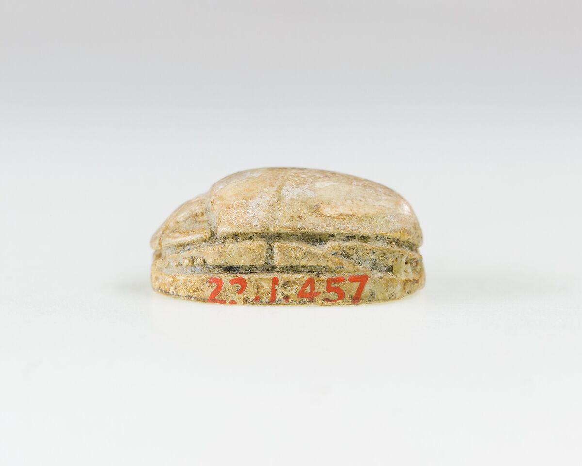 Scarab Incised with Hieroglyphs and a Cruciform Design, Steatite, traces of green glaze
