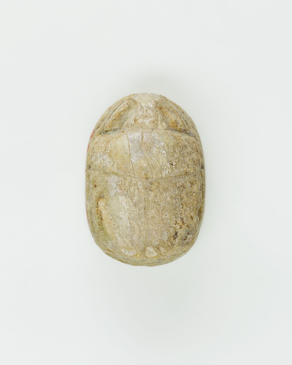 Scarab Incised with Hieroglyphs and a Cruciform Design, Steatite, traces of green glaze