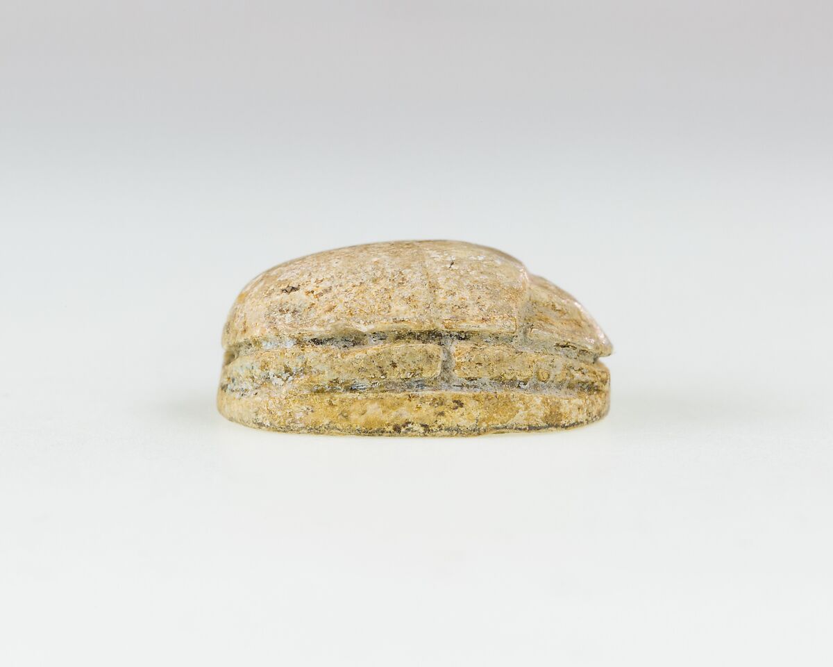 Scarab Incised with Hieroglyphs and a Cruciform Design, Steatite, traces of green glaze