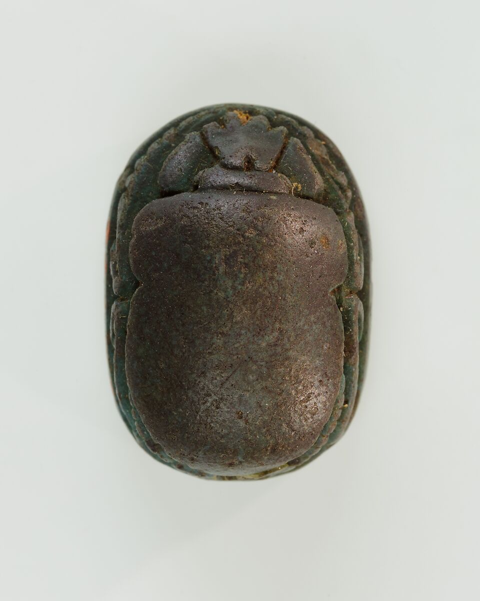 Scarab Inscribed with Hieroglyphs, Green faience