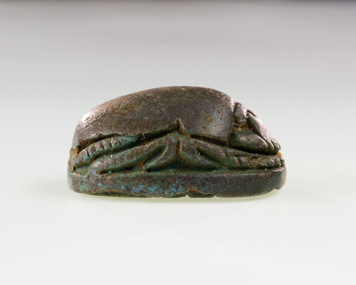 Scarab Inscribed with Hieroglyphs, Green faience