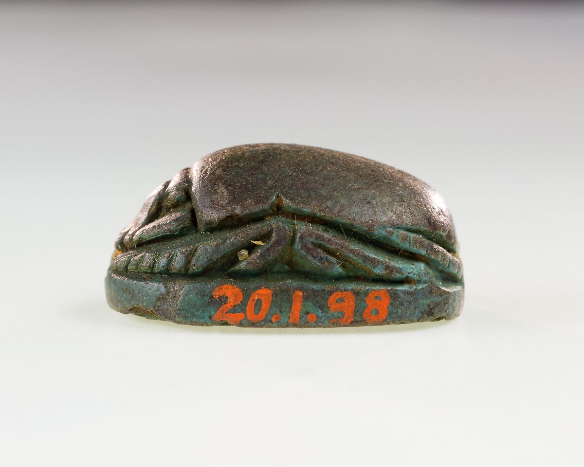 Scarab Inscribed with Hieroglyphs, Green faience