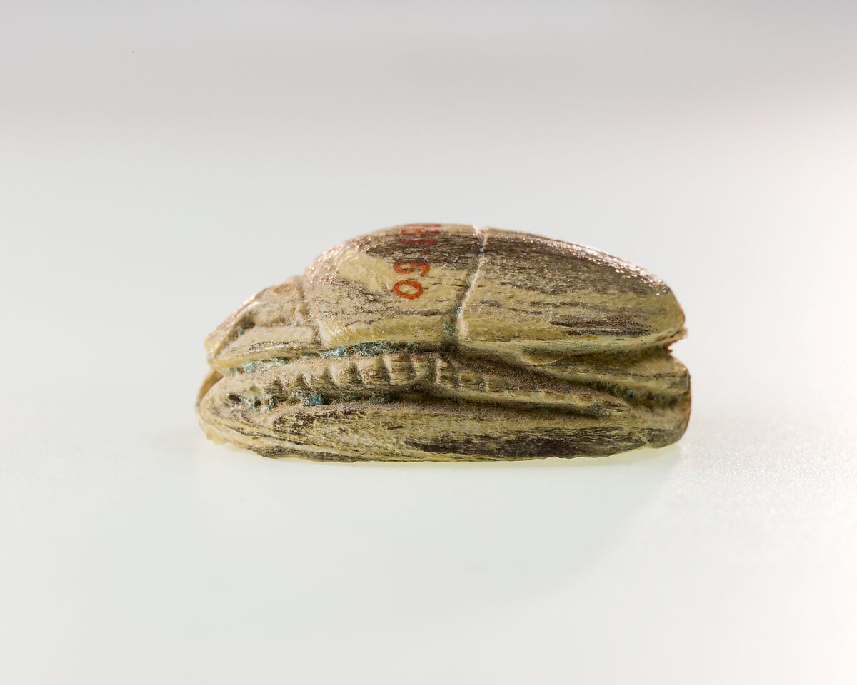Scarab Decorated with Symbol of Unification, Steatite, traces of green glaze