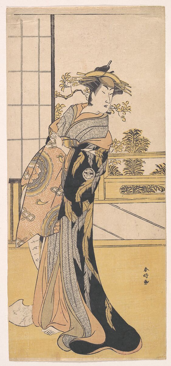 The Actor Segawa Kikunojo 3rd in a Female Role, Katsukawa Shunkō (Japanese, 1743–1812), Woodblock print; ink and color on paper, Japan 