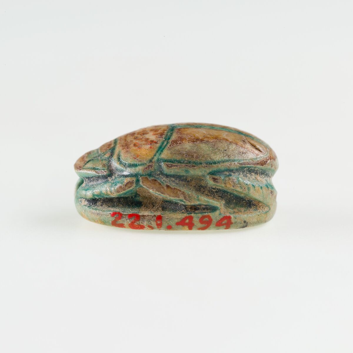 Scarab with Representation of a Falcon, Green glazed steatite