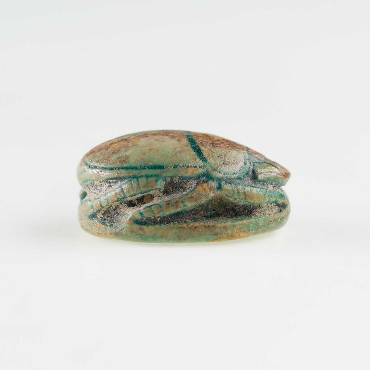 Scarab with Representation of a Falcon, Green glazed steatite