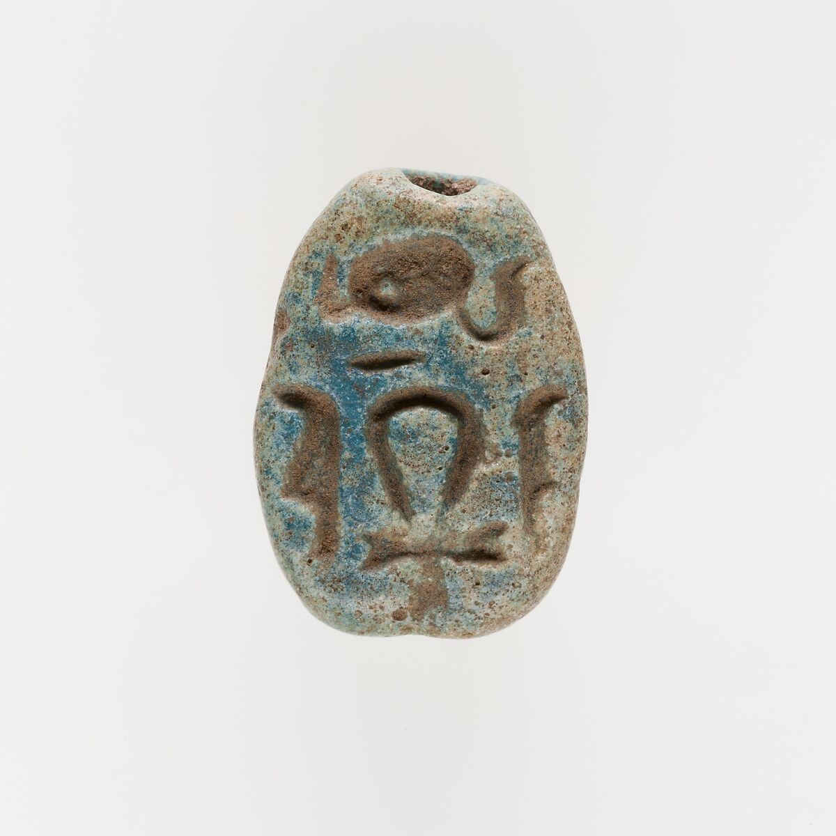 Scarab Inscribed with Hieroglyphs, Faience 