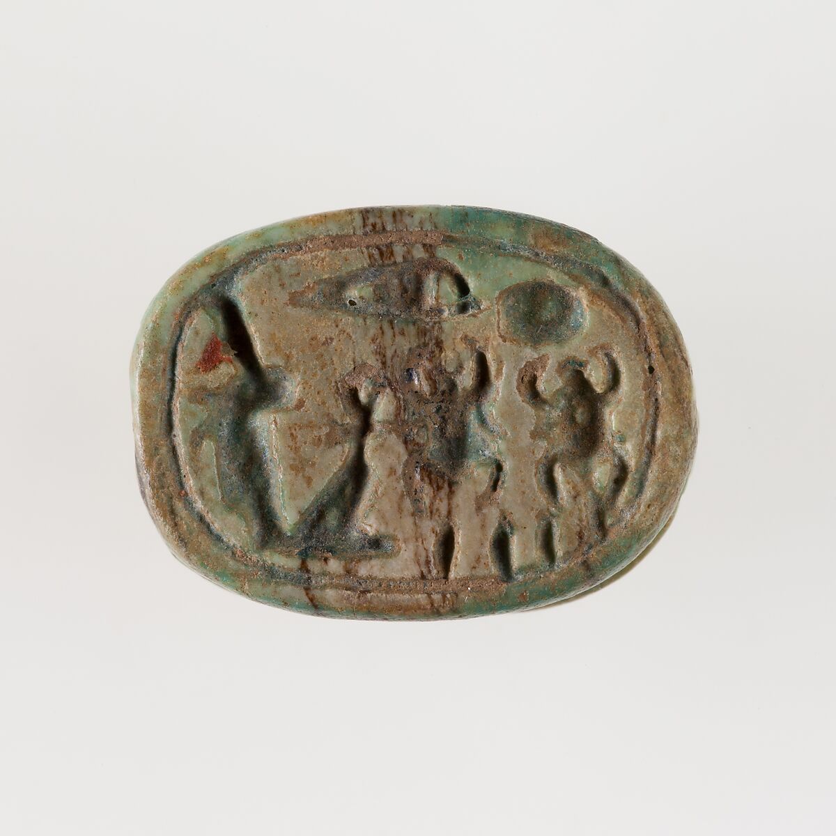 Scarab of Pharaoh Aya (II), Green glazed steatite 