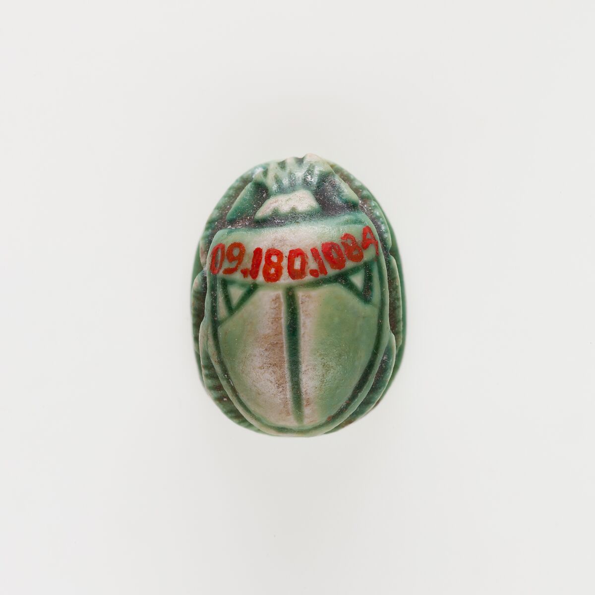 Scarab with a Representation of Maat, Green glazed steatite