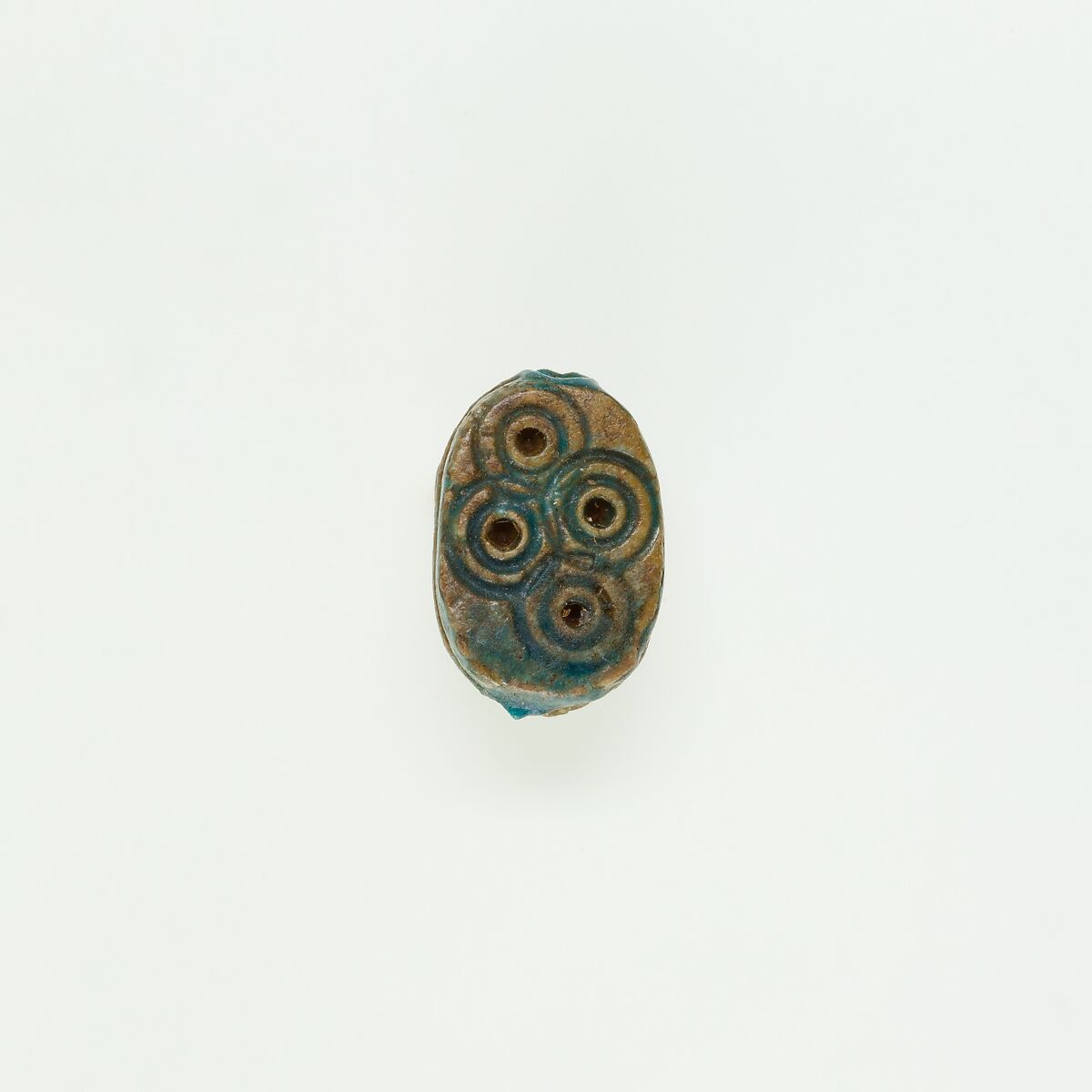 Scarab Decorated with Circles, Green glazed steatite 