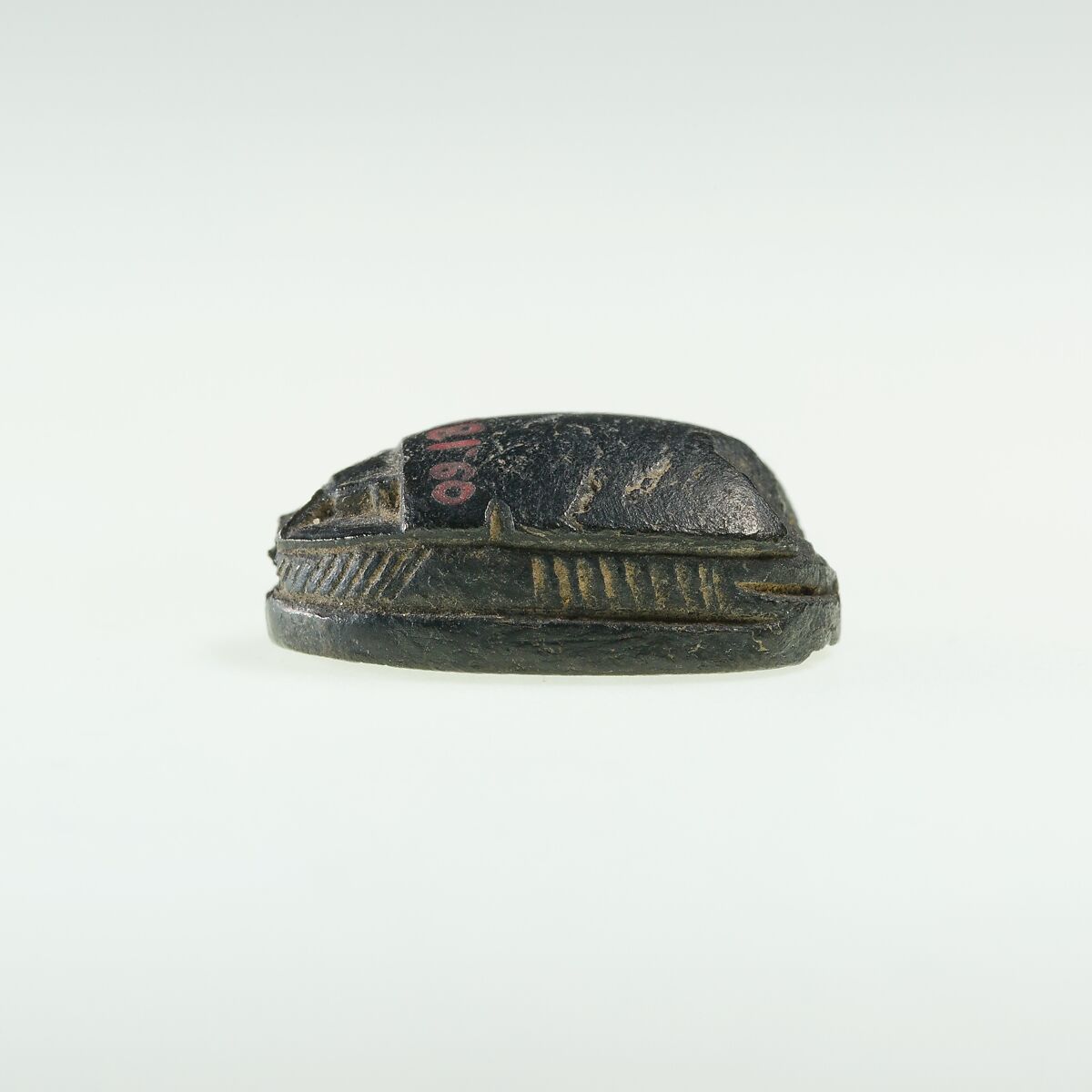 Scarab Incised with Hierolgyphs and Flower in Circle Border, Steatite