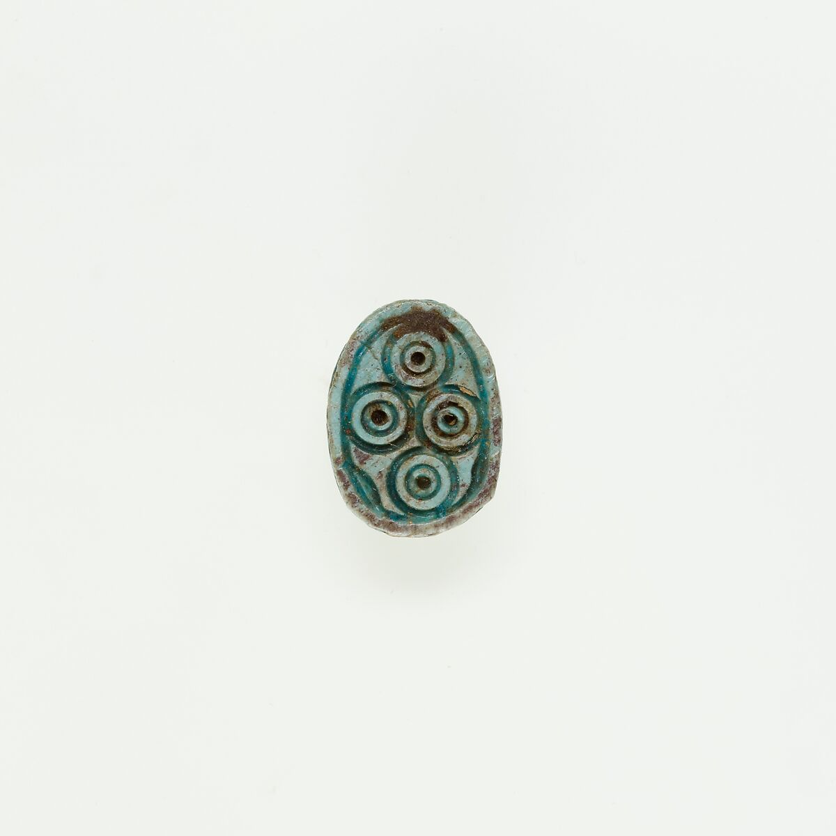 Scarab Decorated with Circles, Green glazed steatite 