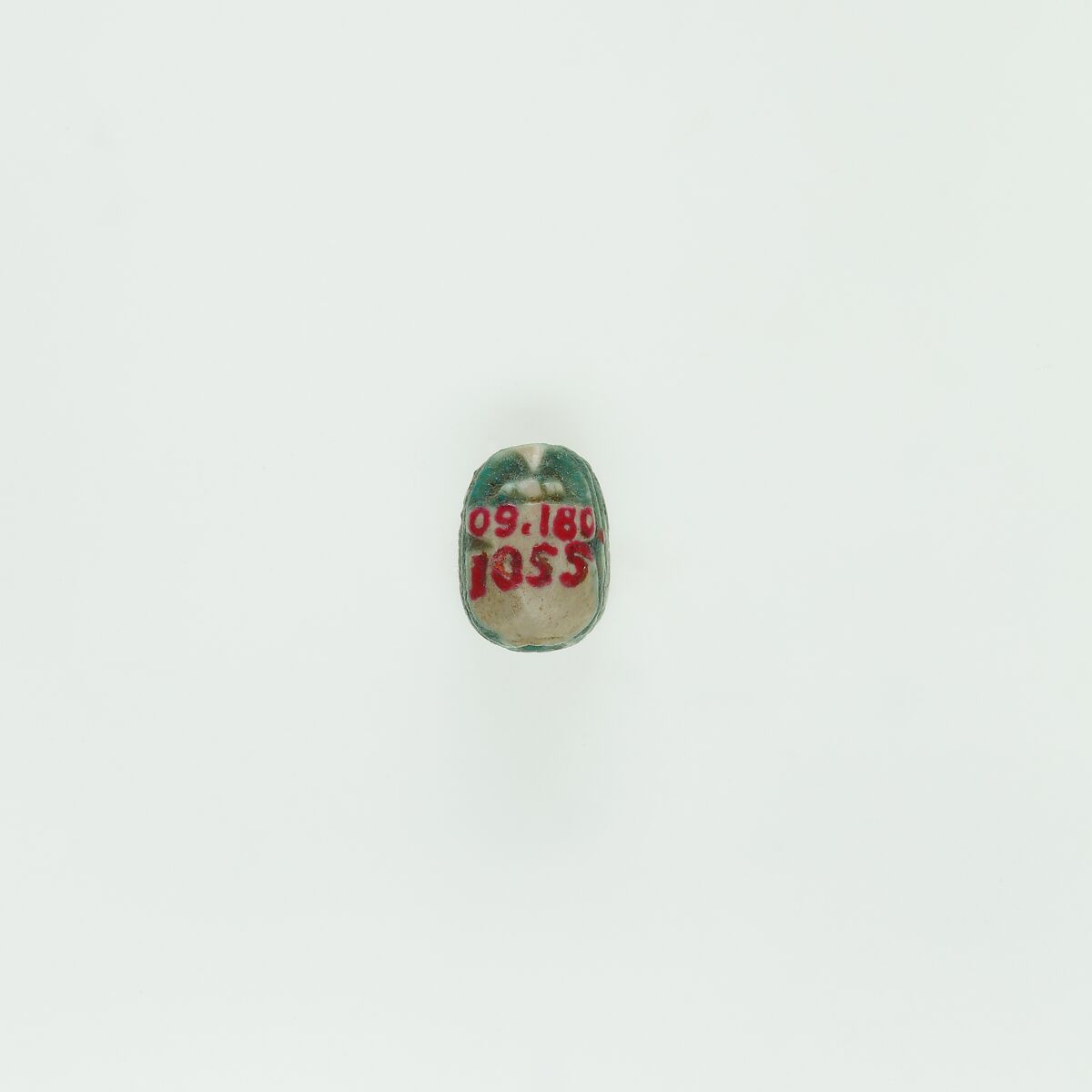 Scarab Inscribed with a Blessing Related to Re, Green faience