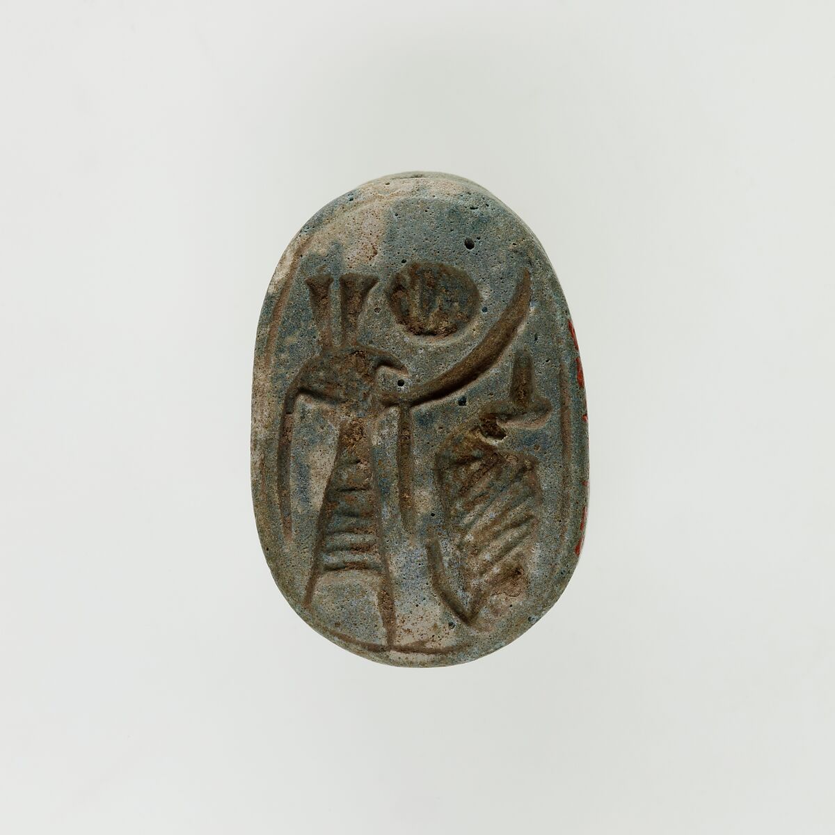 Scarab with a Representation of Seth-Baal and Uraeus, Light green faience 
