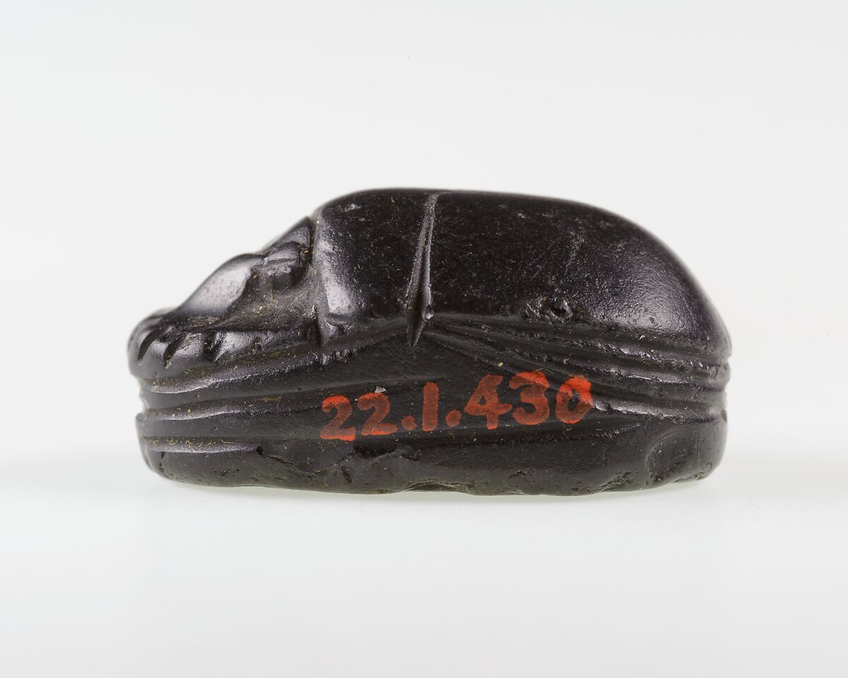 Scarab Inscribed with Hieroglyphs in a Scroll Border, Obsidian