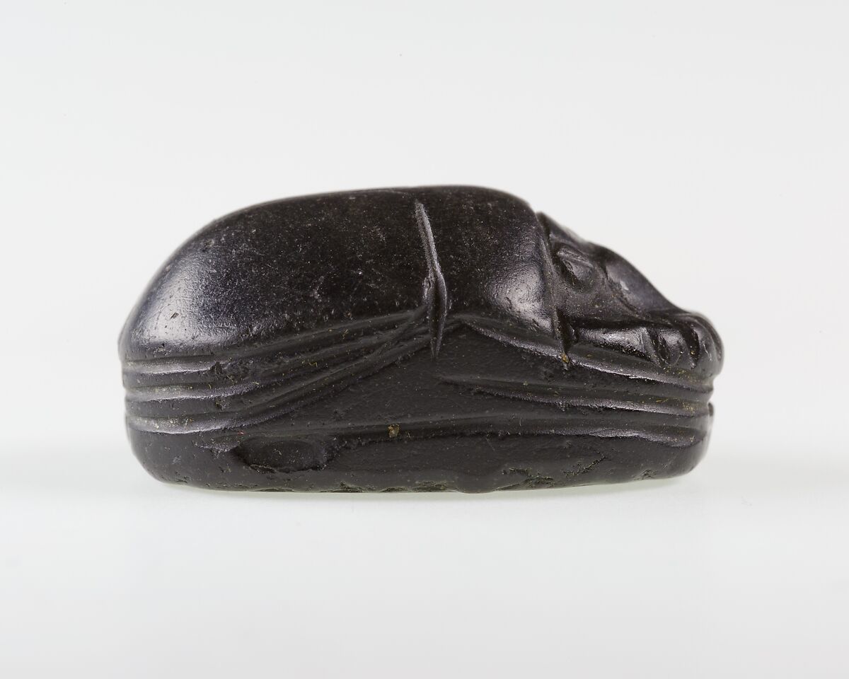 Scarab Inscribed with Hieroglyphs in a Scroll Border, Obsidian