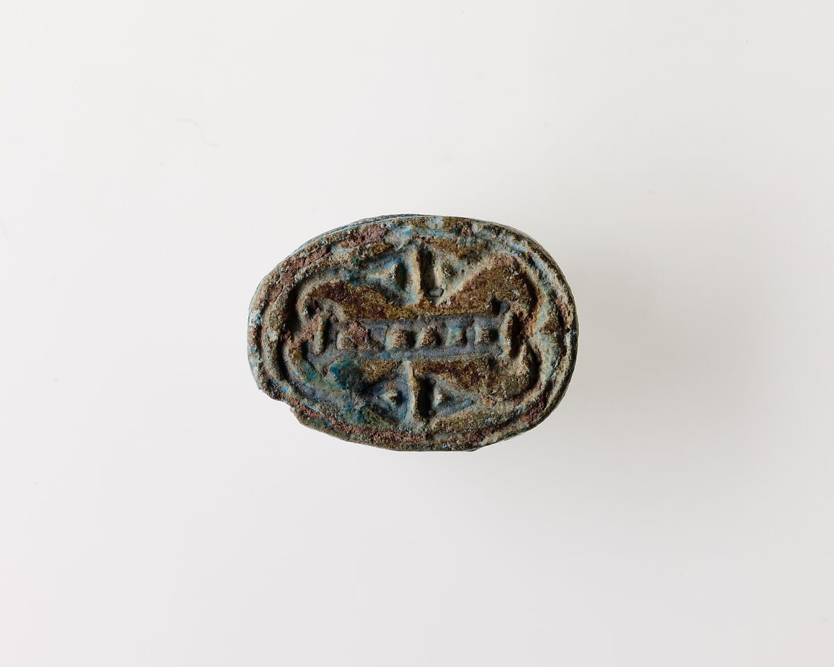 Scarab with Plant Motif, Blue glazed faience 