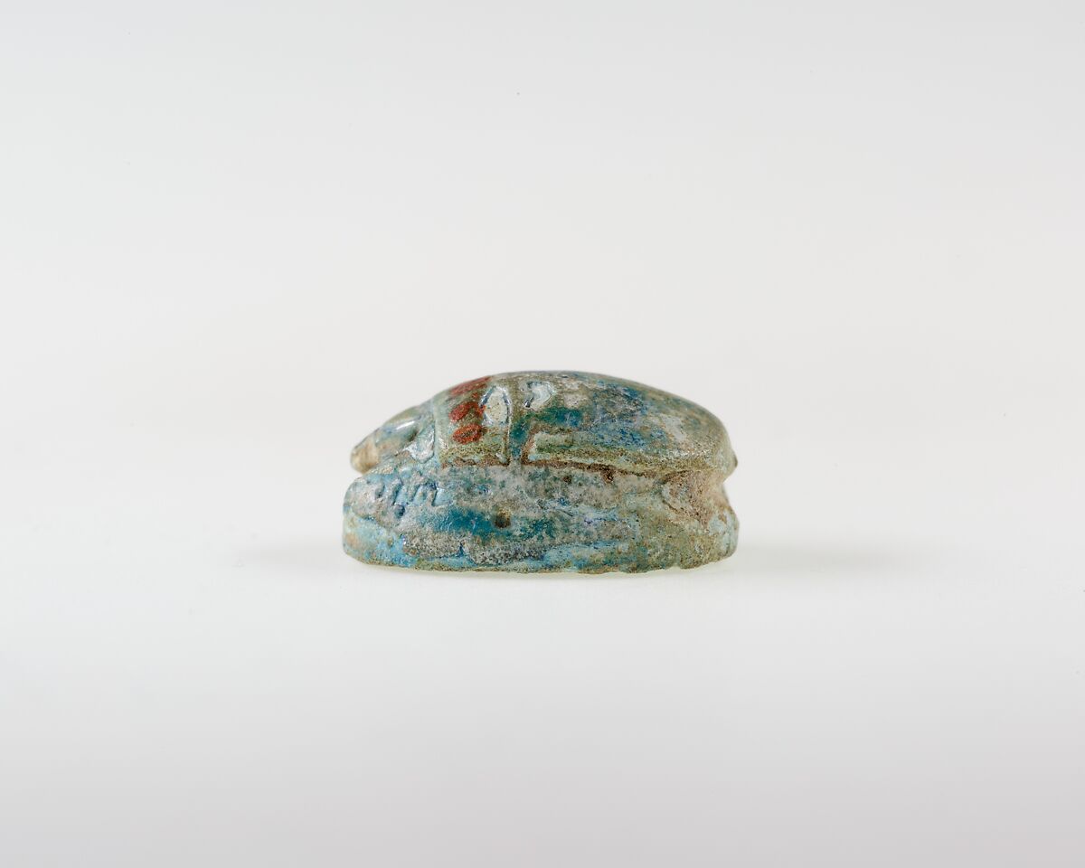Scarab with Plant Motif, Blue glazed faience