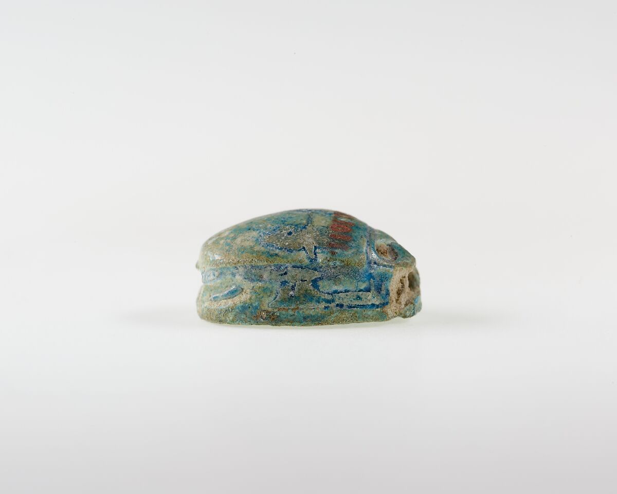 Scarab with Plant Motif, Blue glazed faience