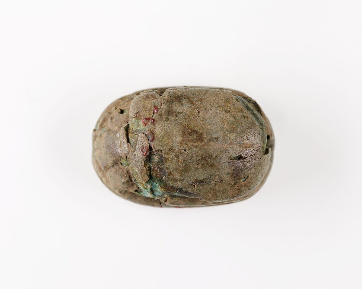 Scarab Decorated with Scrolls and Wedjat Signs, Green glazed steatite
