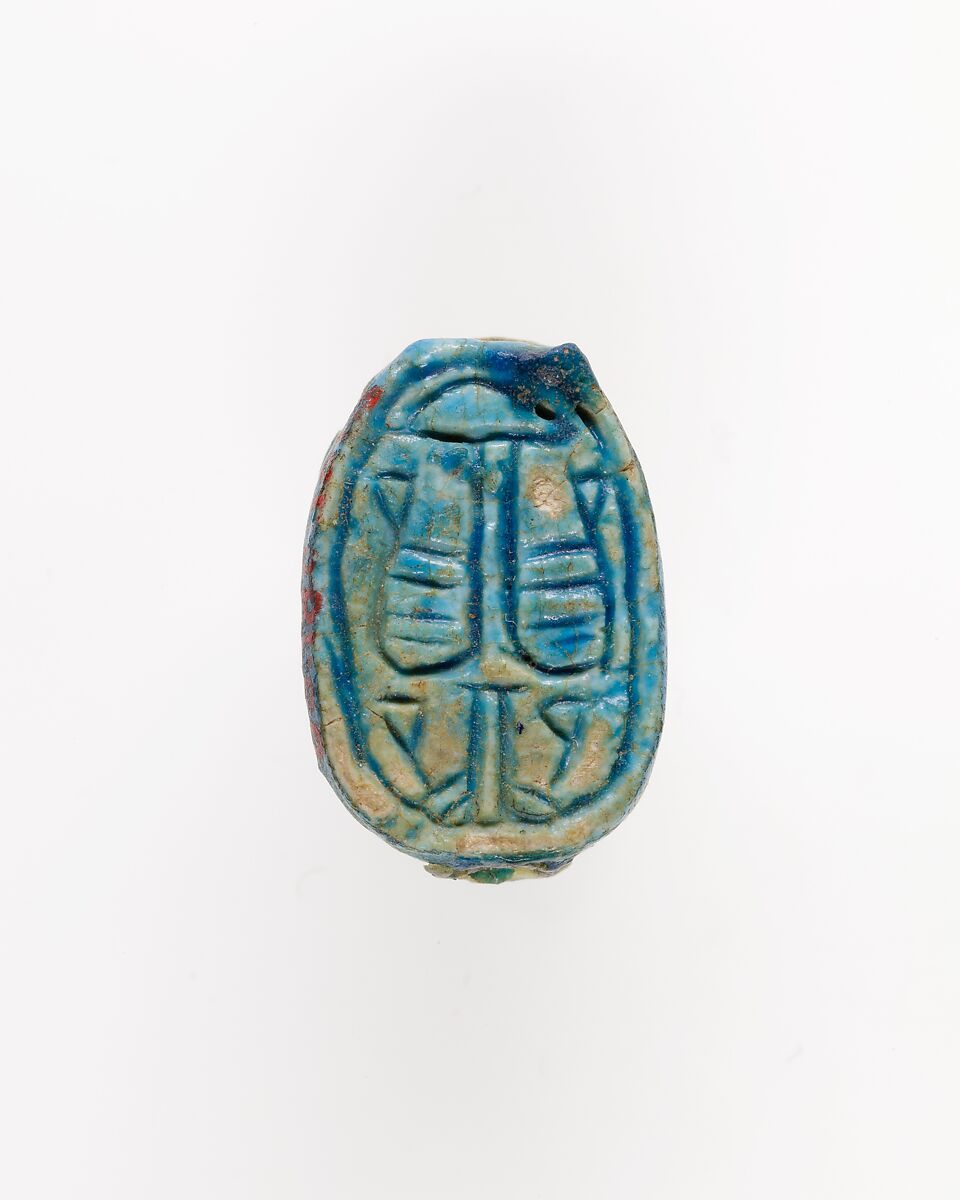 Scarab with Papryus Plant Decoration, Blue glazed steatite 