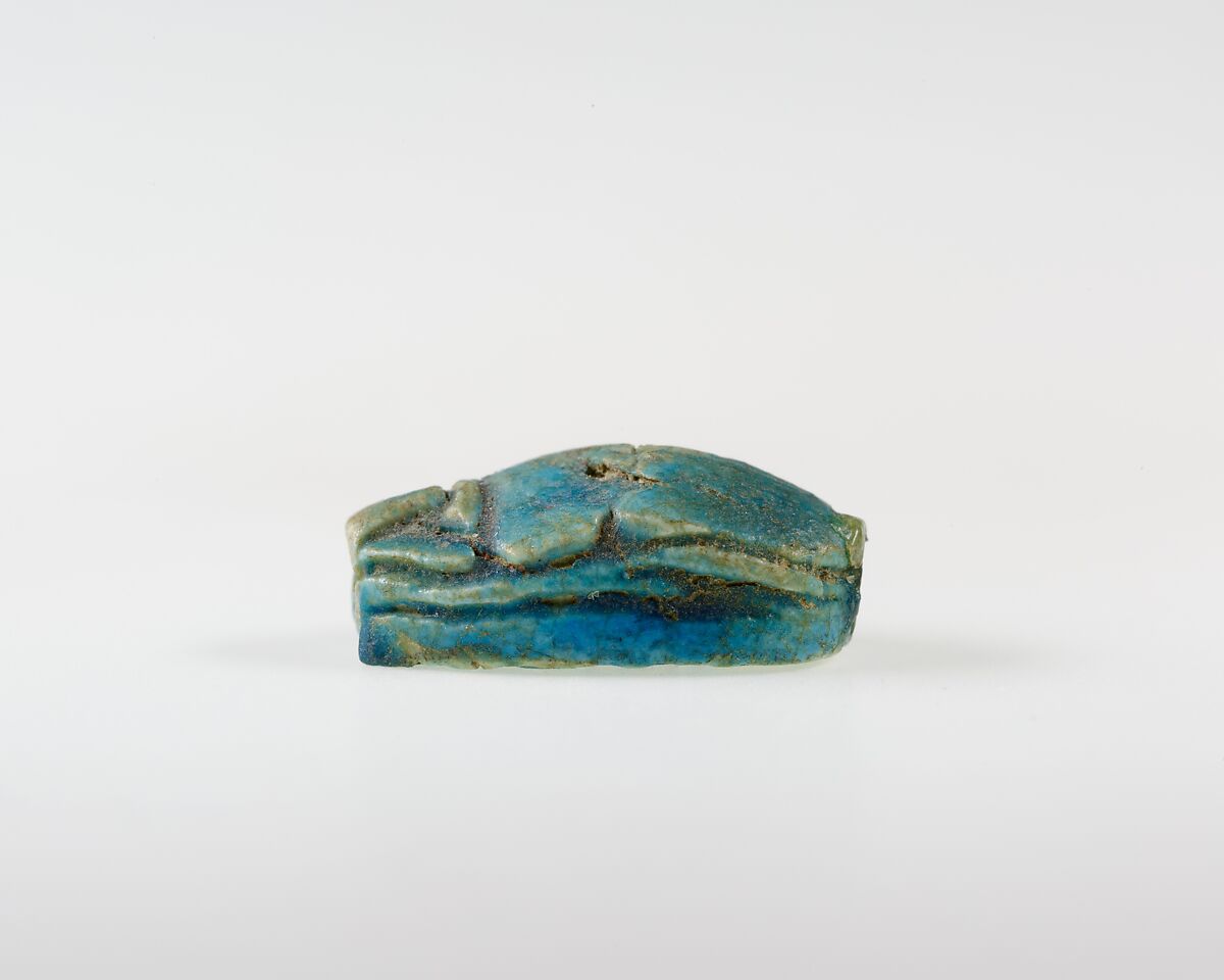 Scarab with Papryus Plant Decoration, Blue glazed steatite