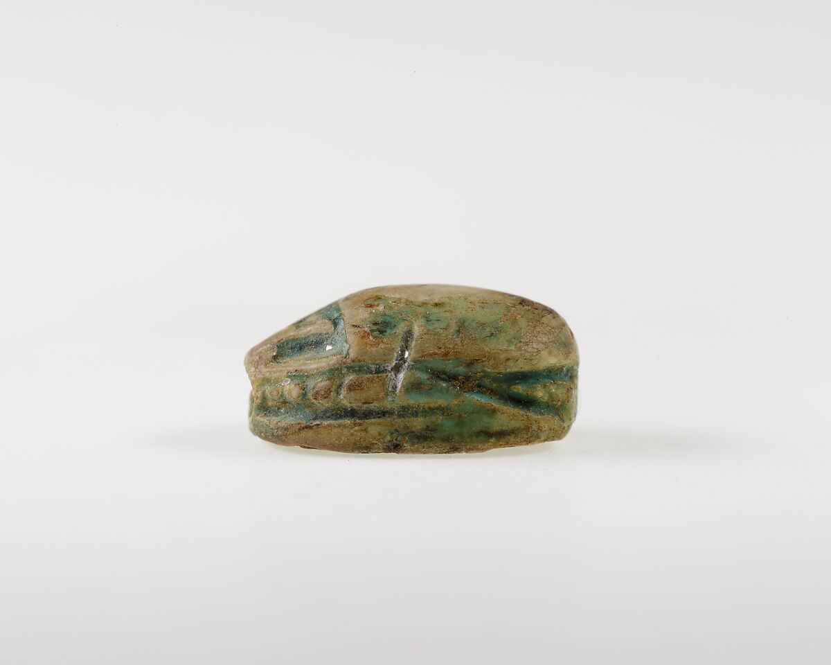 Scarab Inscribed with Hieroglyphs, Green glazed steatite