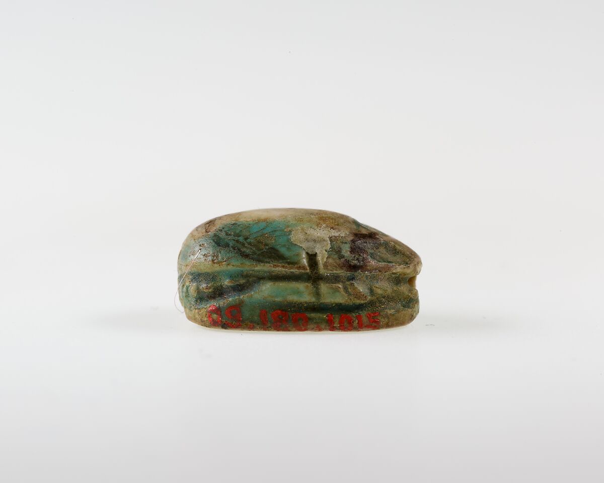 Scarab Inscribed with Hieroglyphs, Green glazed steatite