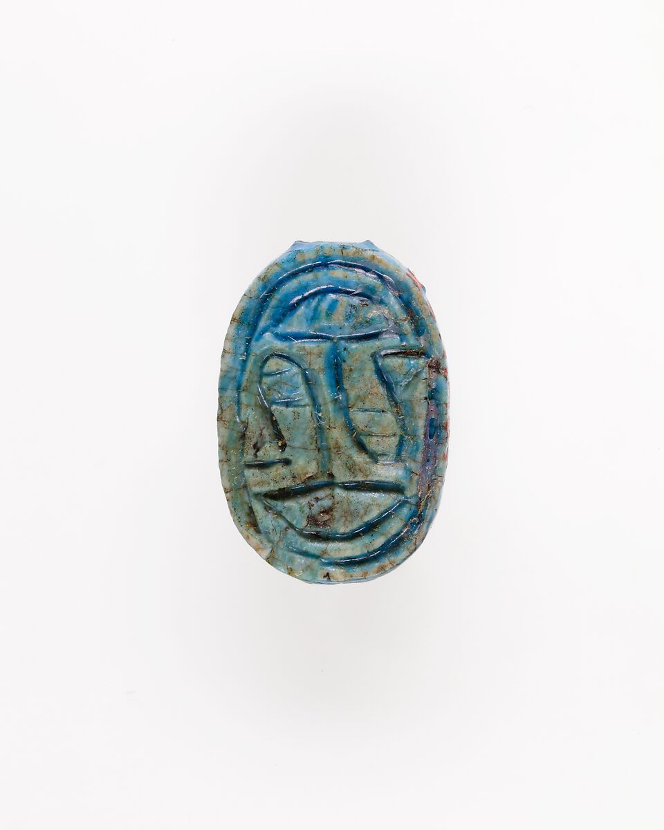 Scarab with Papyrus Motif, Blue faience 