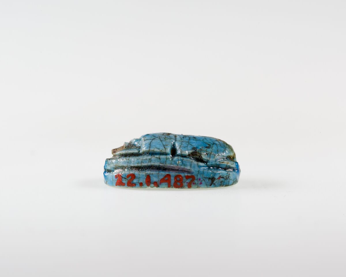 Scarab with Papyrus Motif, Blue faience