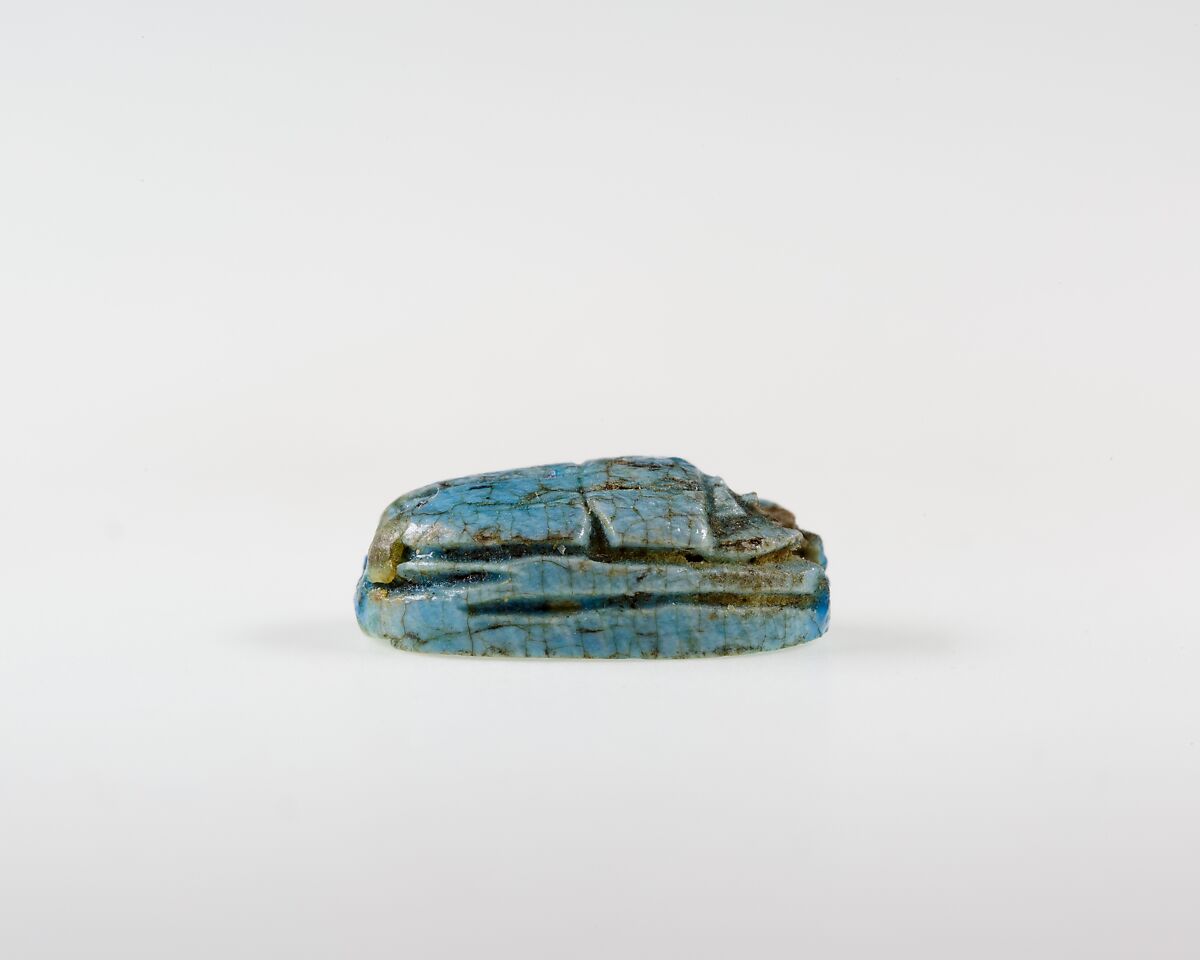 Scarab with Papyrus Motif, Blue faience