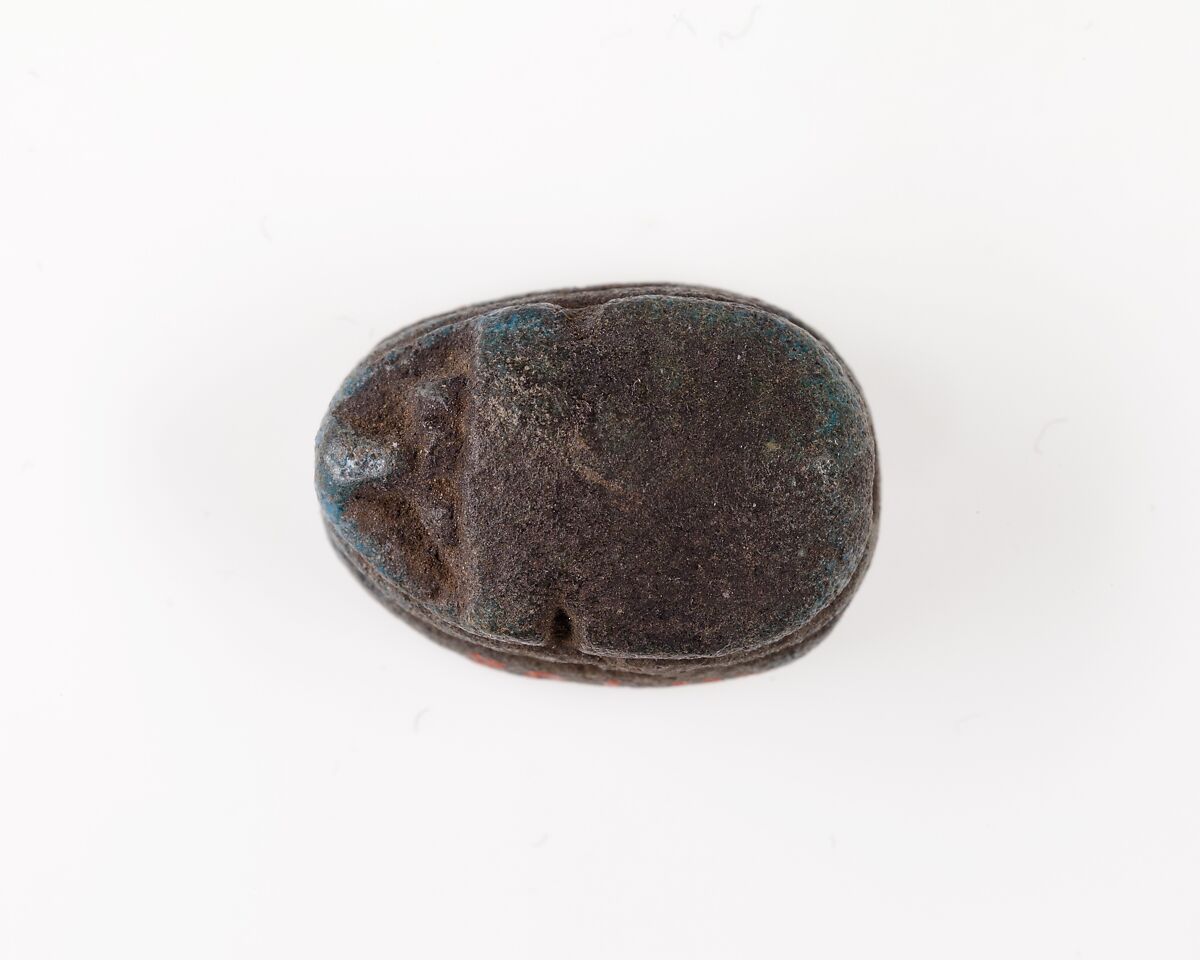 Scarab Incised with Hieroglyphs and Geometric Motif, Blue faience