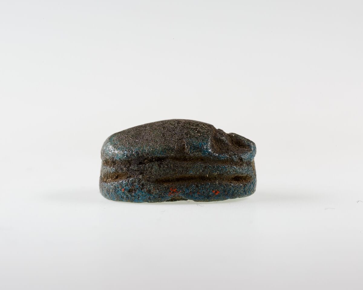 Scarab Incised with Hieroglyphs and Geometric Motif, Blue faience