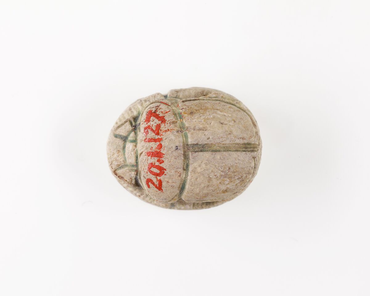 Scarab with Lotus Decoration, Green glazed steatite