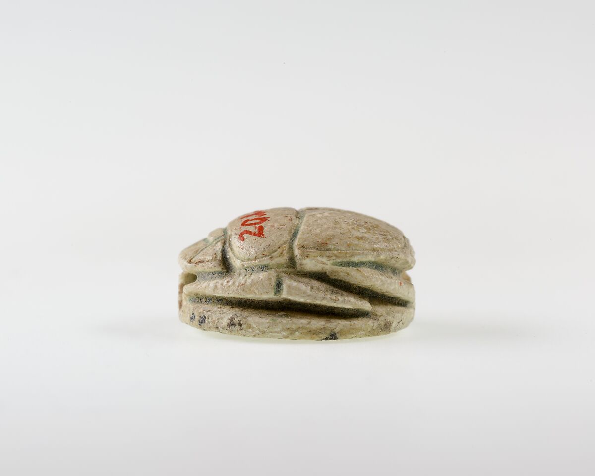Scarab with Lotus Decoration, Green glazed steatite