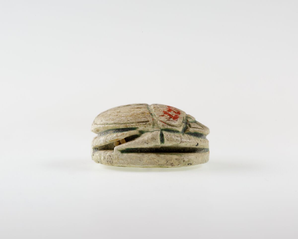 Scarab with Lotus Decoration, Green glazed steatite