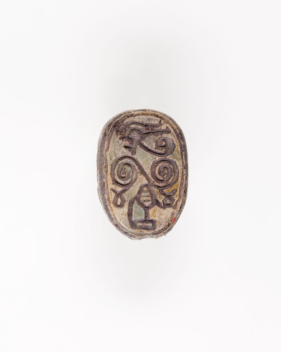 Scarab Incised with Hieroglyphs and Scroll, Steatite, traces of green glaze 