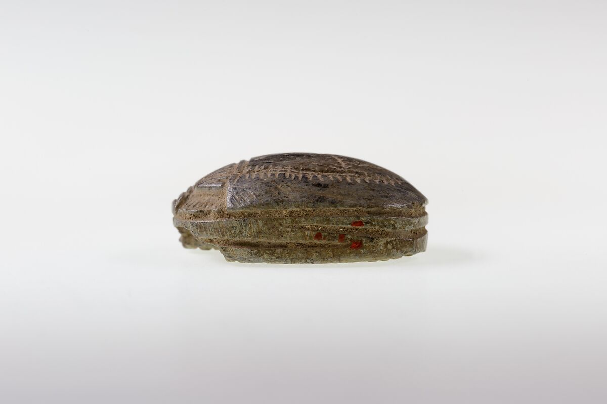 Scarab Inscribed with Hieroglyphs in Rope Border, Glazed steatite