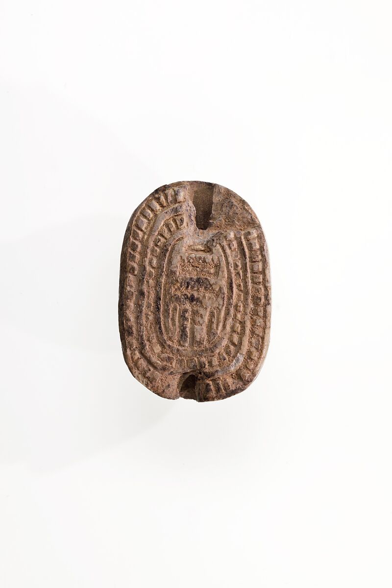 Scarab Inscribed with Hieroglyphs in Rope Border, Glazed steatite 