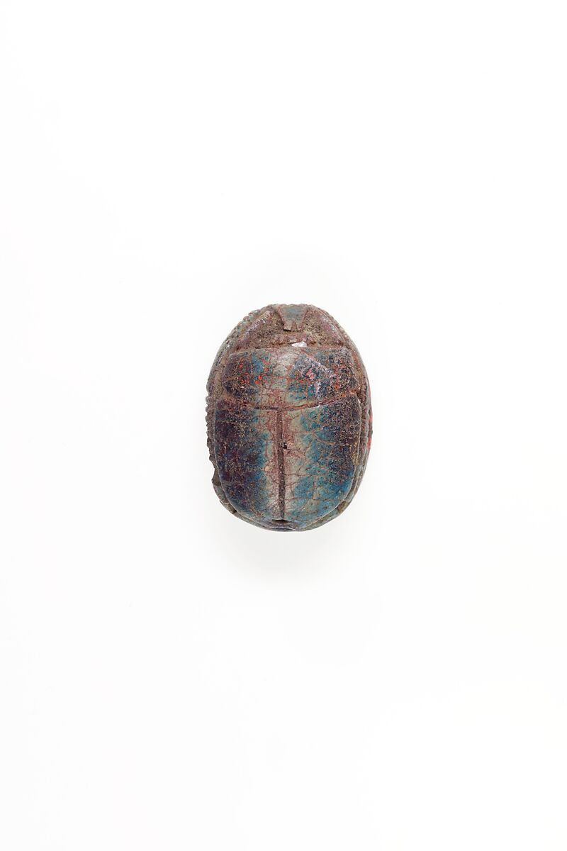 Scarab Inscribed with Hieroglyphs in a Rope Border, Blue glazed steatite