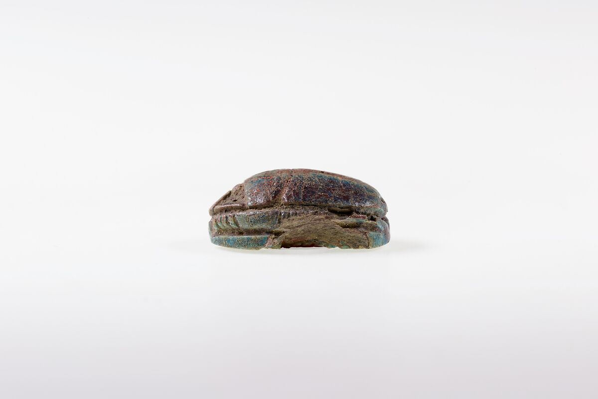 Scarab Inscribed with Hieroglyphs in a Rope Border, Blue glazed steatite