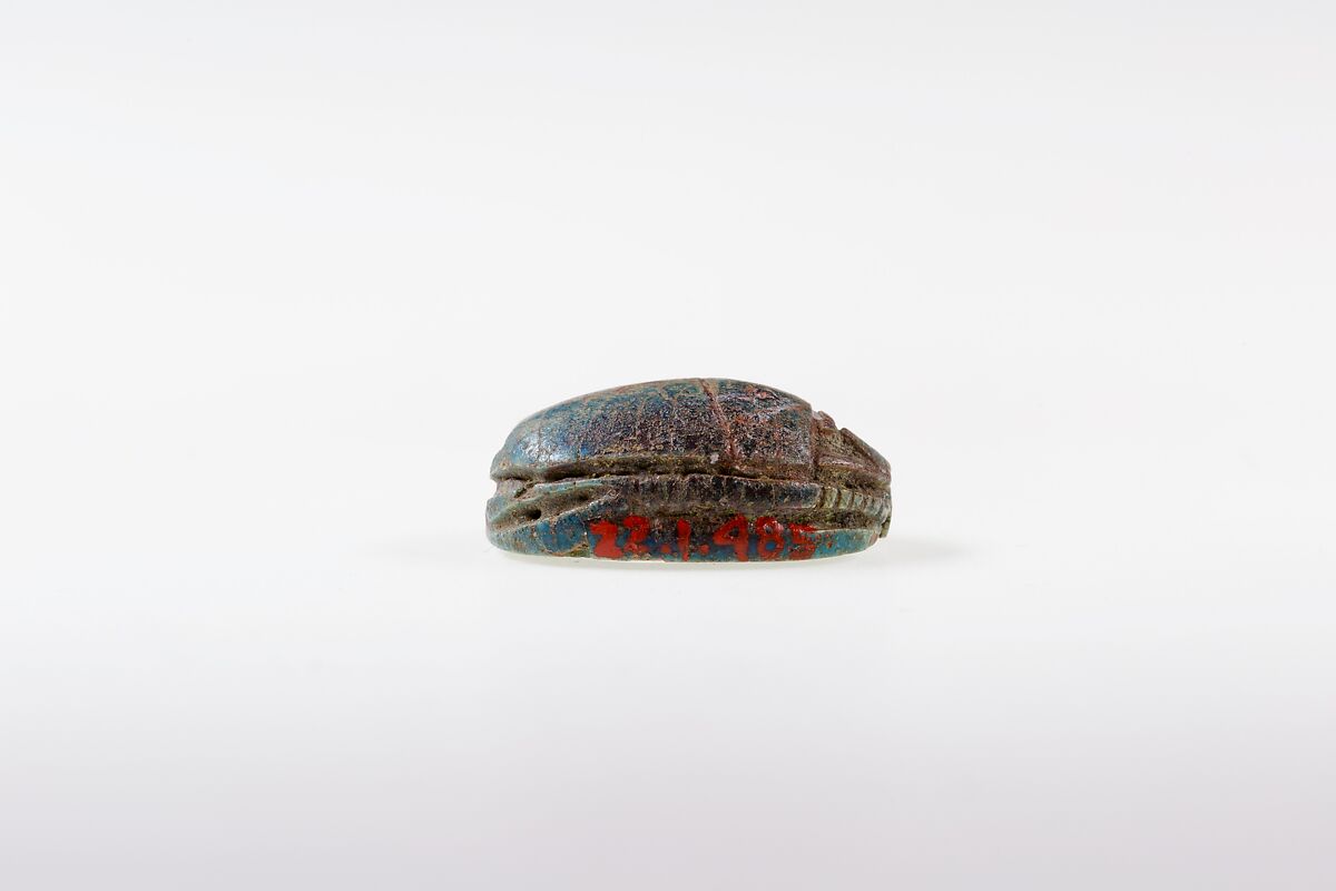 Scarab Inscribed with Hieroglyphs in a Rope Border, Blue glazed steatite
