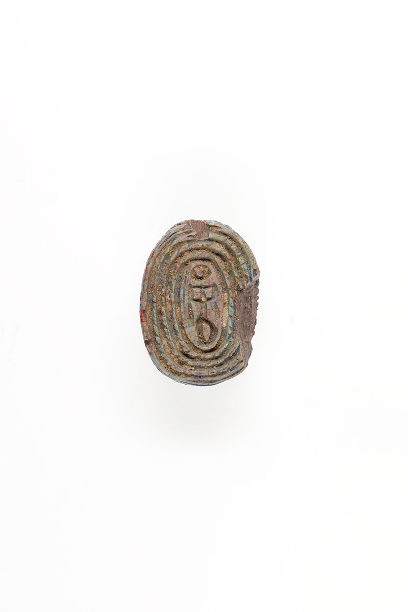 Scarab Inscribed with Hieroglyphs in a Rope Border, Blue glazed steatite 