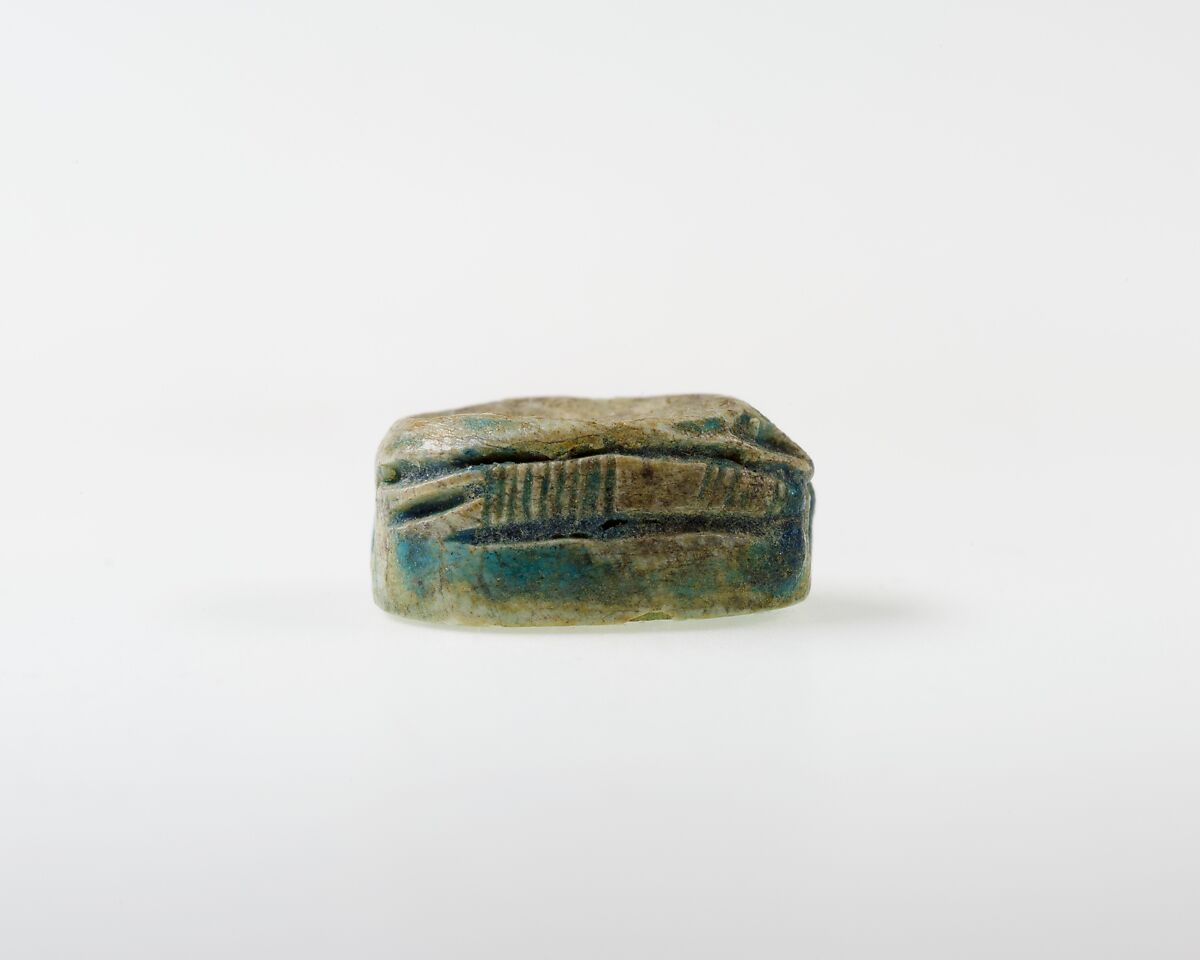 Scarab Decorated with Scrolls, Blue glazed steatite