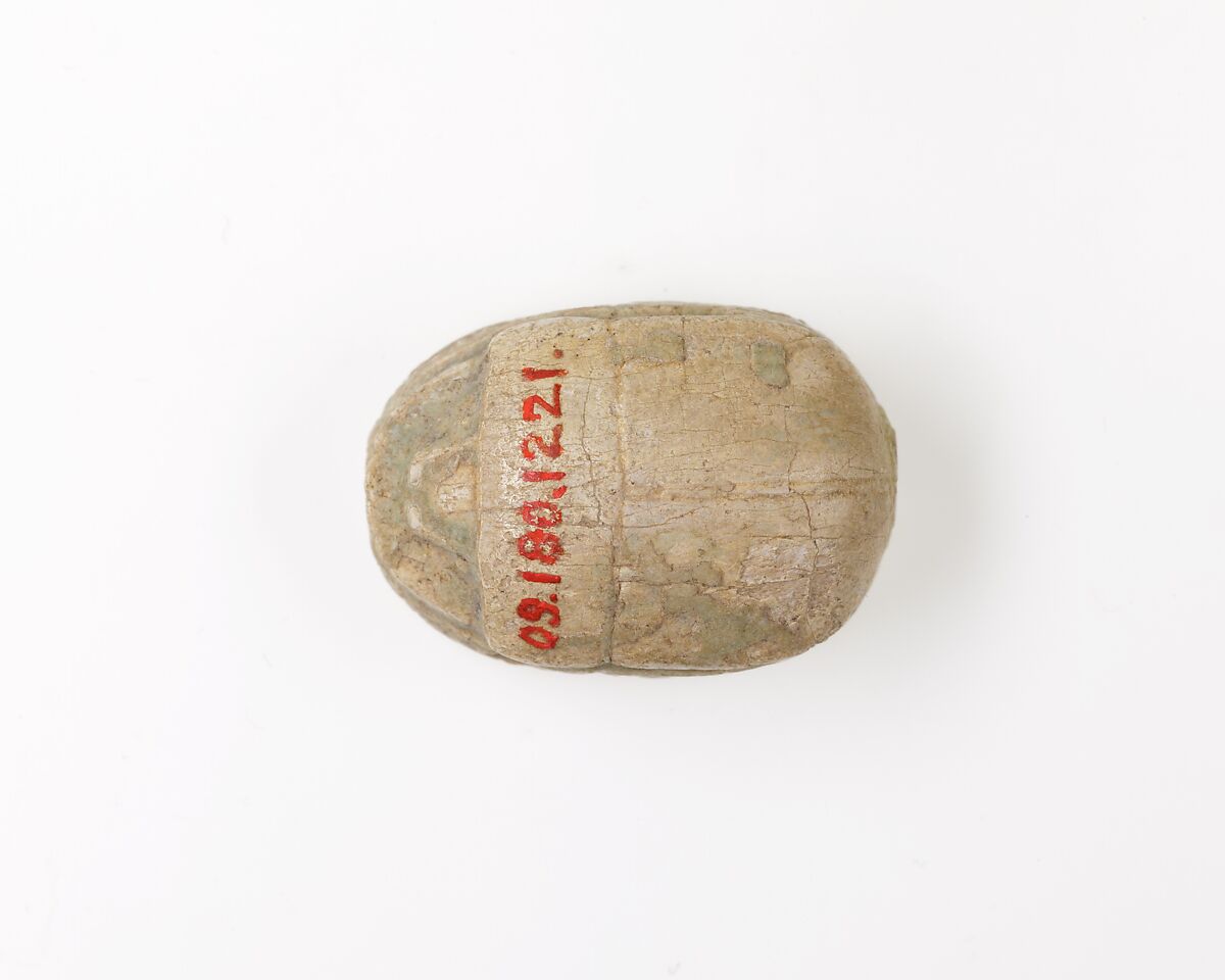 Scarab Decorated with Scrolls, Green glazed steatite