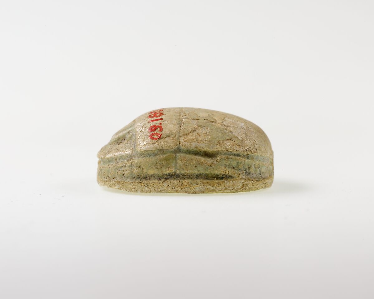 Scarab Decorated with Scrolls, Green glazed steatite