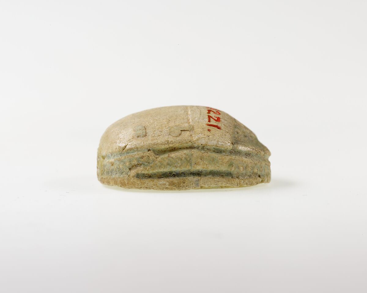 Scarab Decorated with Scrolls, Green glazed steatite