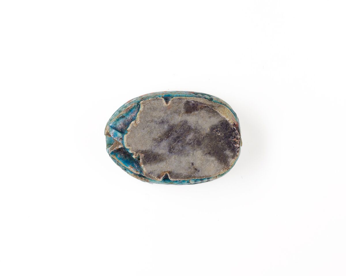 Scarab Decorated with Scrolls, Bright blue glazed steatite