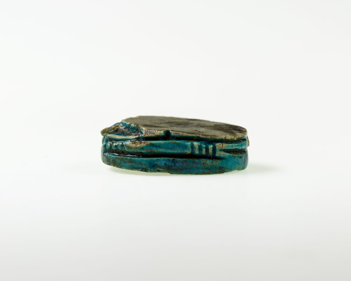Scarab Decorated with Scrolls, Bright blue glazed steatite